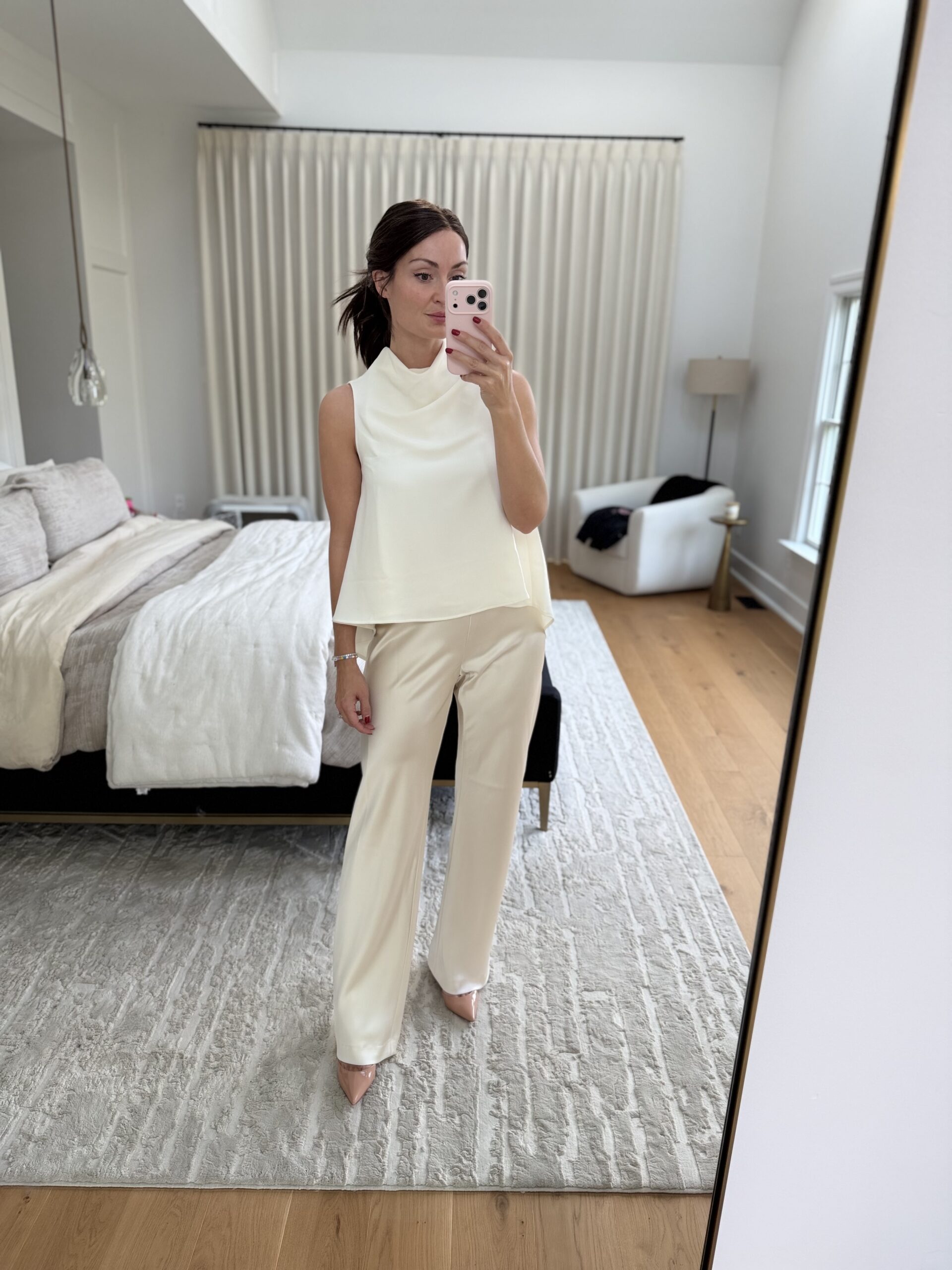 woman wearing wig in ponytail dressed up